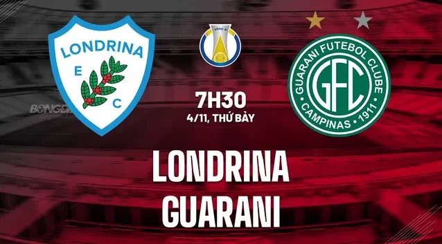 Londrina vs Guarani 7h30 ngày 4/11 Hạng 2 Brazil 2023